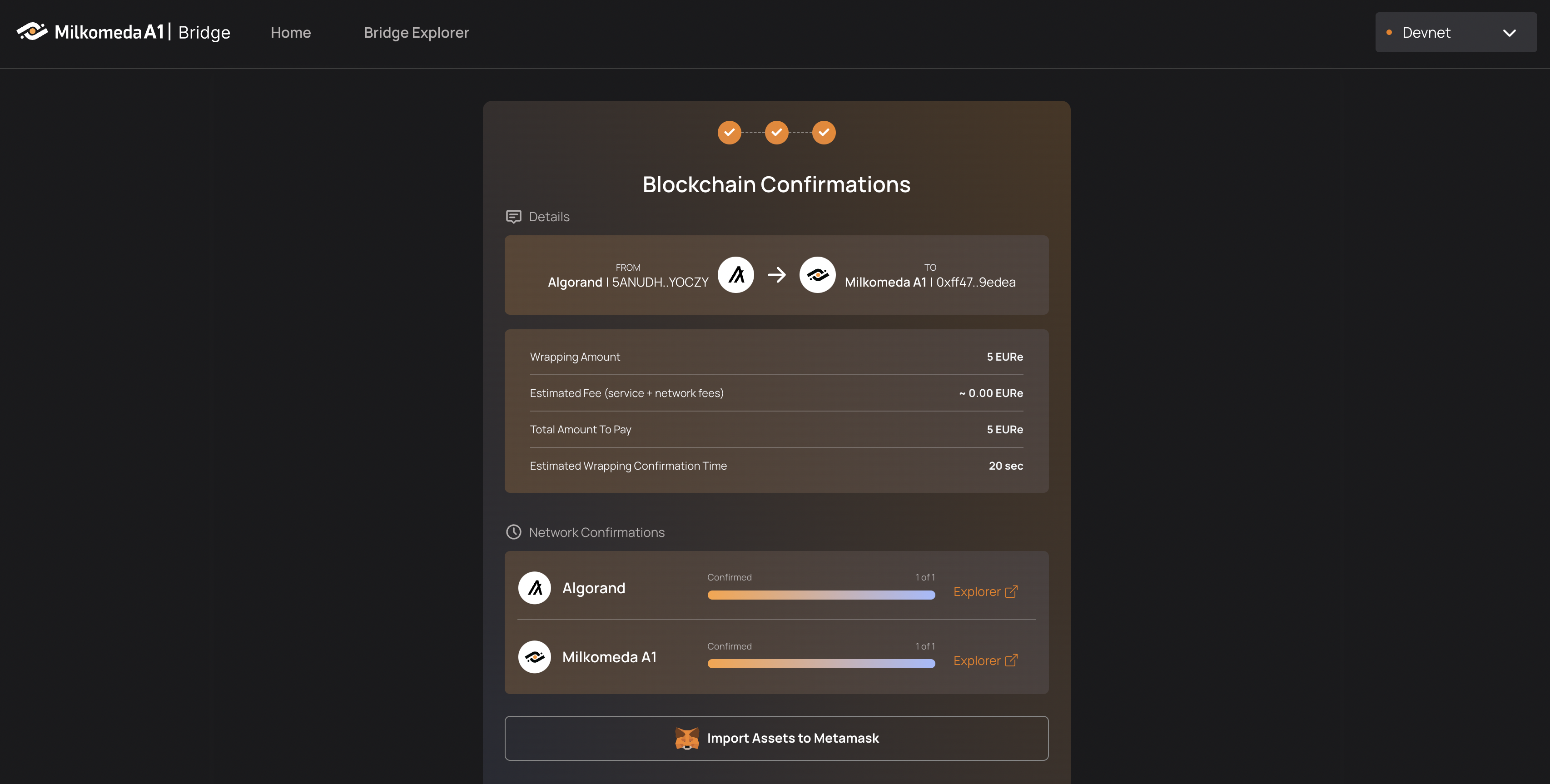 ASA wrapping blockchain confirmations